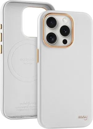 EasyAcc for iPhone 15 Pro Max Leather Case, [Compatible with Magsafe], Luxurious Vegan Leather Magnetic Phone Case, Protective Slim Case with Metal Buttons & Camera Bezel, Anti-Scratch Phone Cover