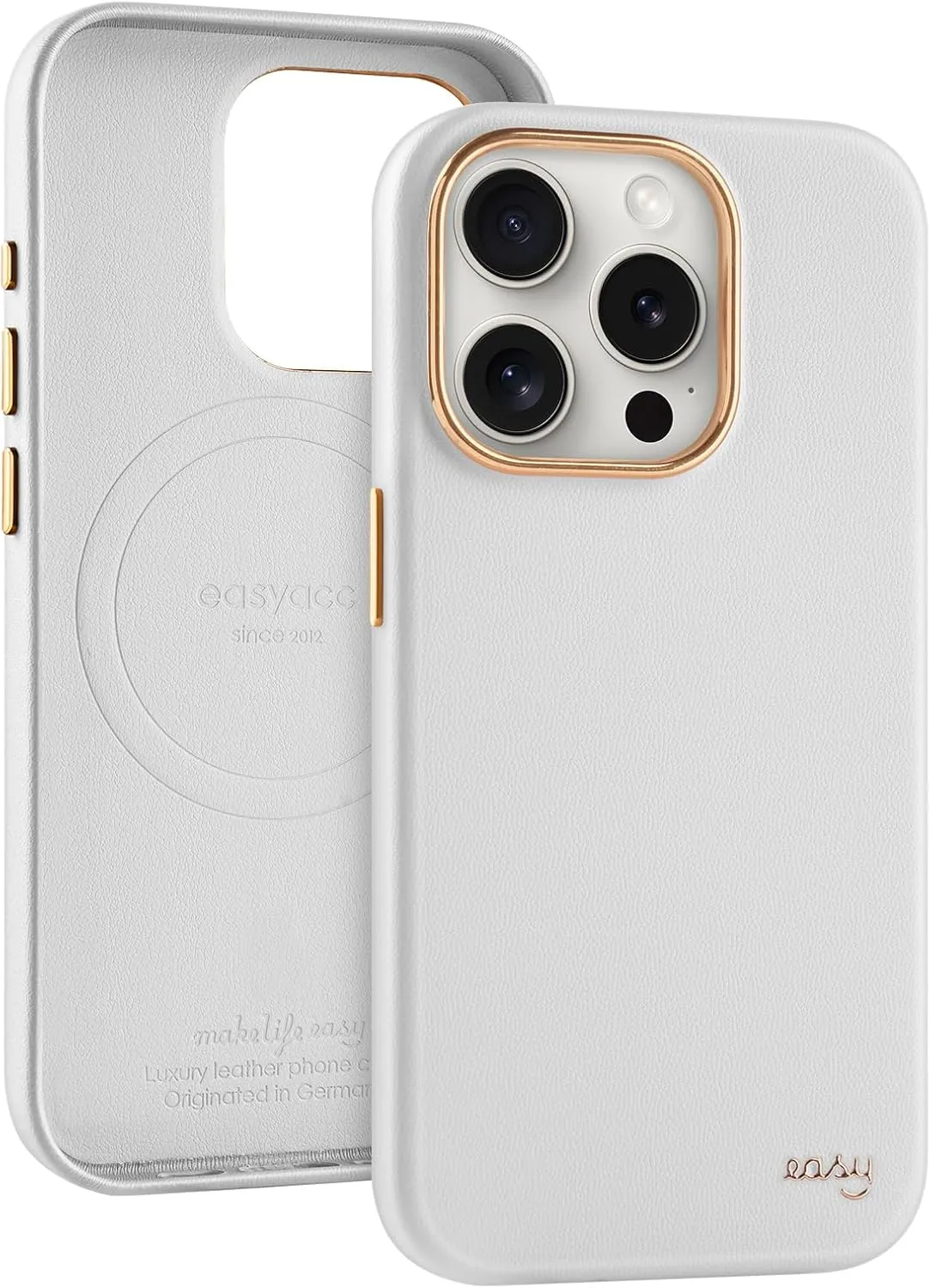 EasyAcc for iPhone 15 Pro Max Leather Case, [Compatible with Magsafe], Luxurious Vegan Leather Magnetic Phone Case, Protective Slim Case with Metal Buttons & Camera Bezel, Anti-Scratch Phone Cover