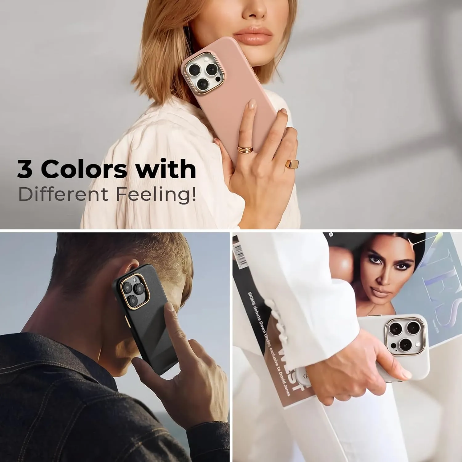 EasyAcc for iPhone 15 Pro Max Leather Case, [Compatible with Magsafe], Luxurious Vegan Leather Magnetic Phone Case, Protective Slim Case with Metal Buttons & Camera Bezel, Anti-Scratch Phone Cover