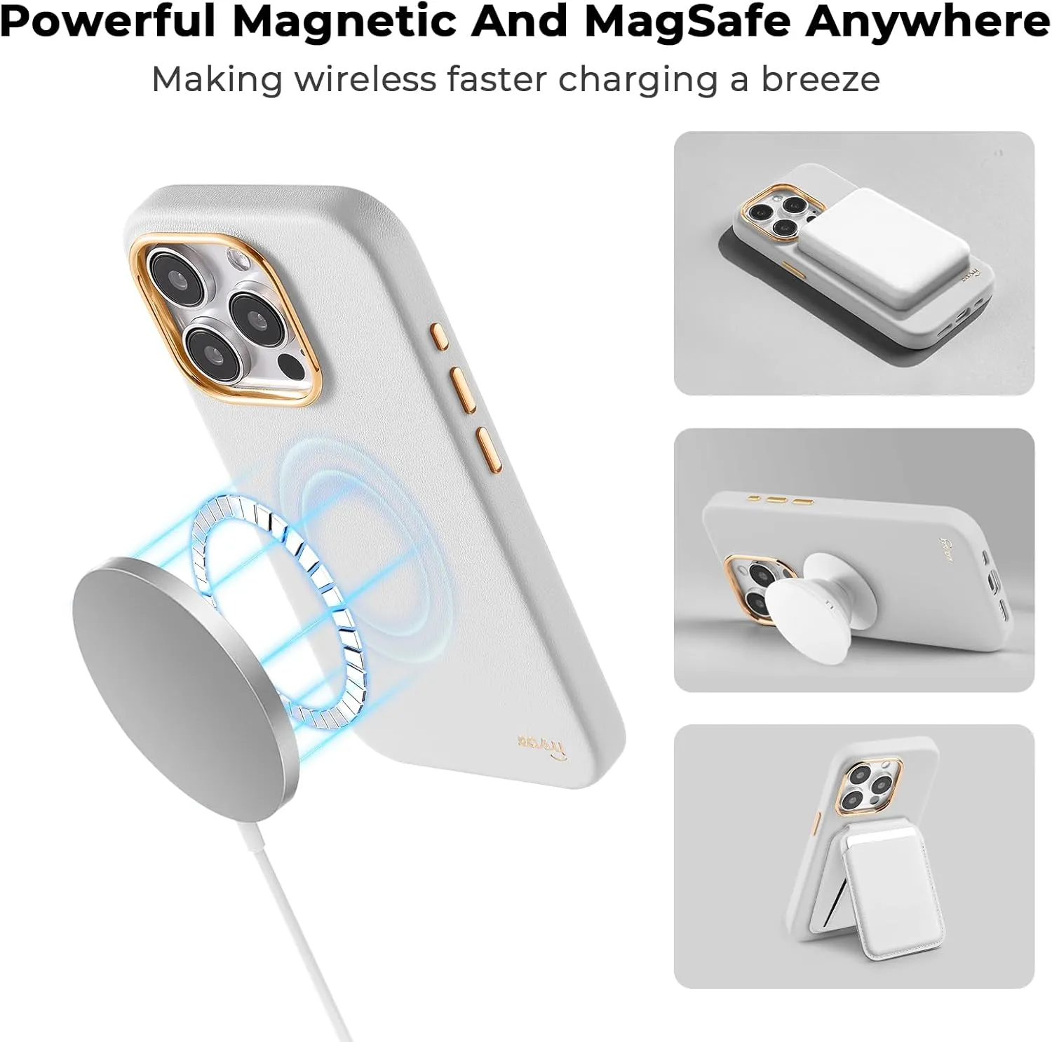 EasyAcc for iPhone 15 Pro Max Leather Case, [Compatible with Magsafe], Luxurious Vegan Leather Magnetic Phone Case, Protective Slim Case with Metal Buttons & Camera Bezel, Anti-Scratch Phone Cover