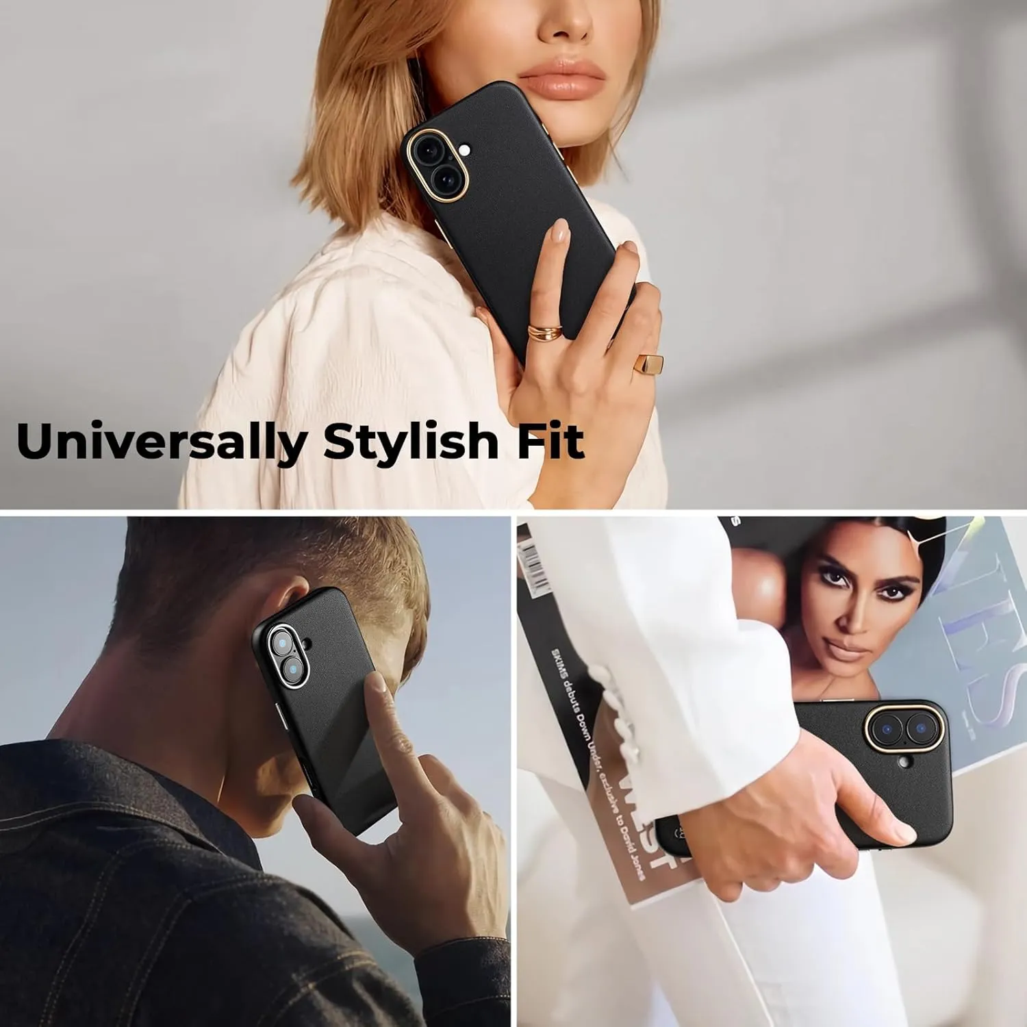 EasyAcc for iPhone 16 Leather Case, [Compatible with Magsafe], Luxurious Vegan Leather Magnetic Phone Case, Protective Slim Case with Metal Buttons & Camera Bezel, Anti-Scratch Phone Cover