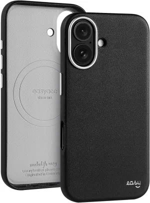 EasyAcc for iPhone 16 Leather Case, [Compatible with Magsafe], Luxurious Vegan Leather Magnetic Phone Case, Protective Slim Case with Metal Buttons & Camera Bezel, Anti-Scratch Phone Cover