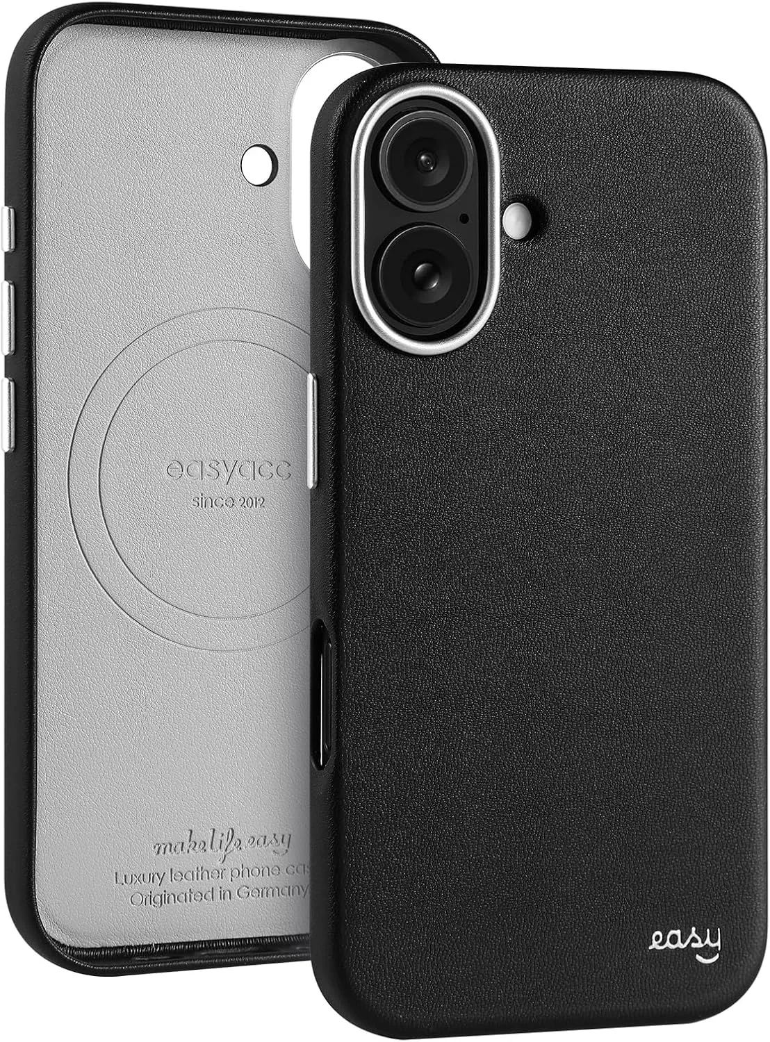 EasyAcc for iPhone 16 Leather Case, [Compatible with Magsafe], Luxurious Vegan Leather Magnetic Phone Case, Protective Slim Case with Metal Buttons & Camera Bezel, Anti-Scratch Phone Cover