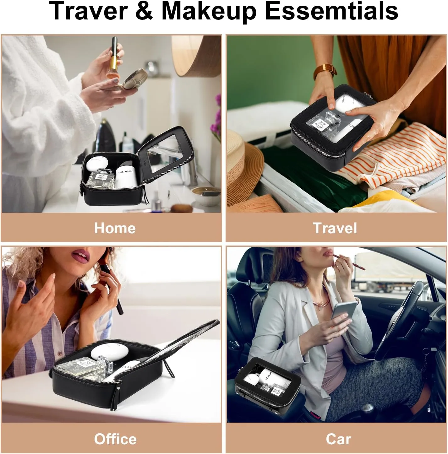 EcoVision Clear Makeup Bag, Travel Cosmetic Accessory Bag, Toiletry Organizer Bags for Women, Portable Waterproof Zipper Cosmetic Bag with Transparent Window
