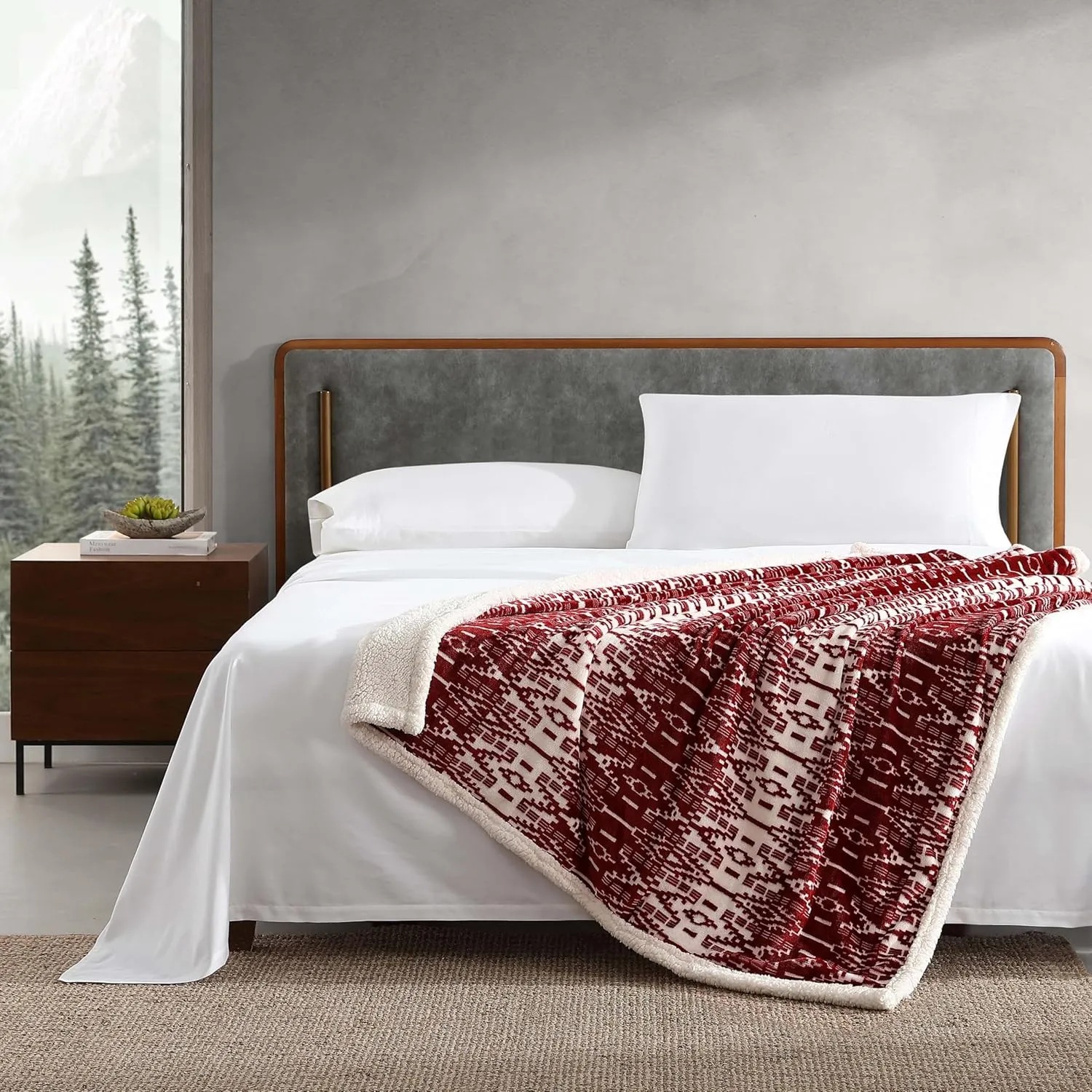 Eddie Bauer - Throw Blanket, Soft Fleece Bedding with Sherpa Reverse, Plush Home Decor (San Juan Red Clay, 50" x 60")