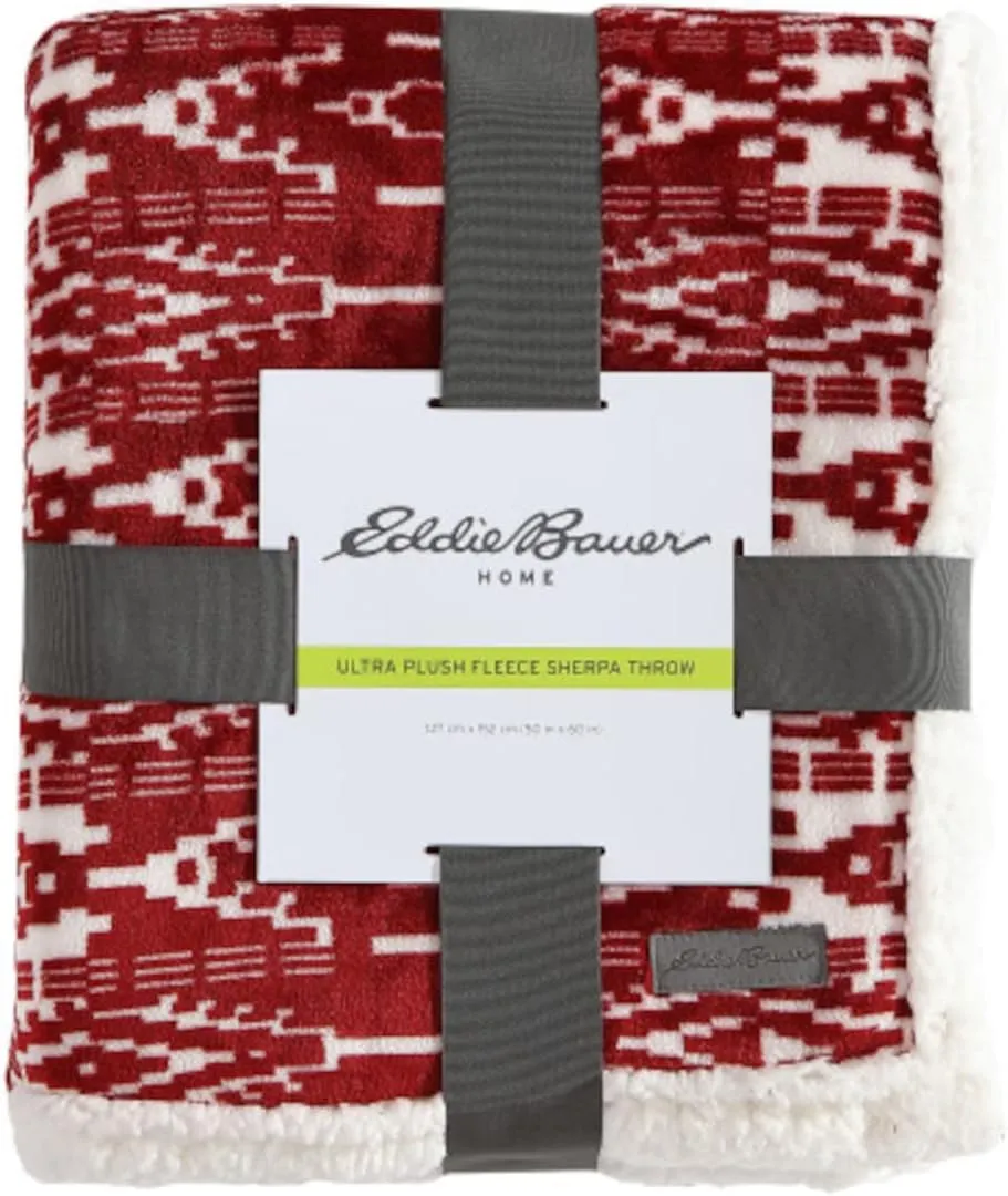 Eddie Bauer - Throw Blanket, Soft Fleece Bedding with Sherpa Reverse, Plush Home Decor (San Juan Red Clay, 50" x 60")
