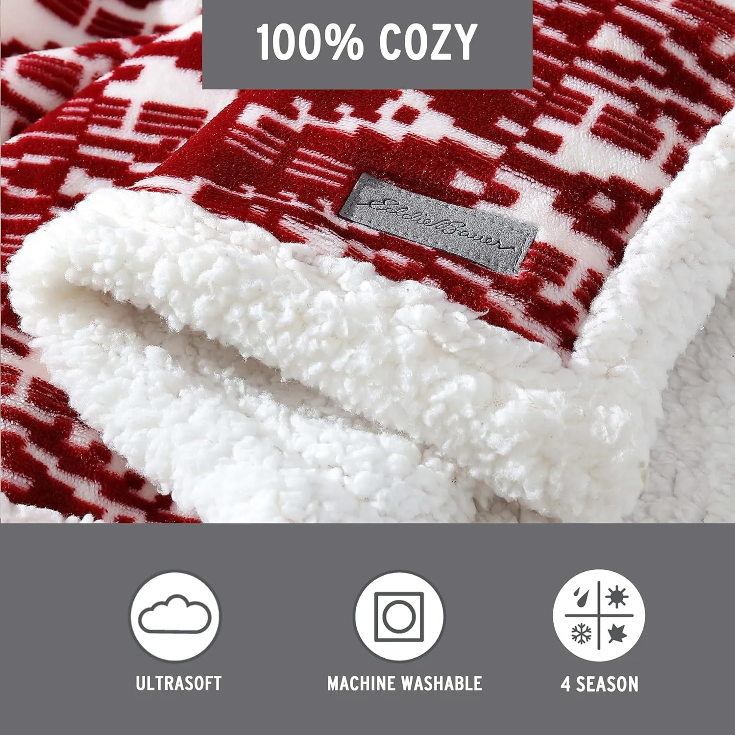 Eddie Bauer - Throw Blanket, Soft Fleece Bedding with Sherpa Reverse, Plush Home Decor (San Juan Red Clay, 50" x 60")