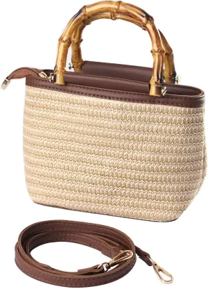 Eiyye Women Straw Bag Crossbody Bag Shoulder Bags Hand Woven Purse Bamboo Handle with Leather Straps