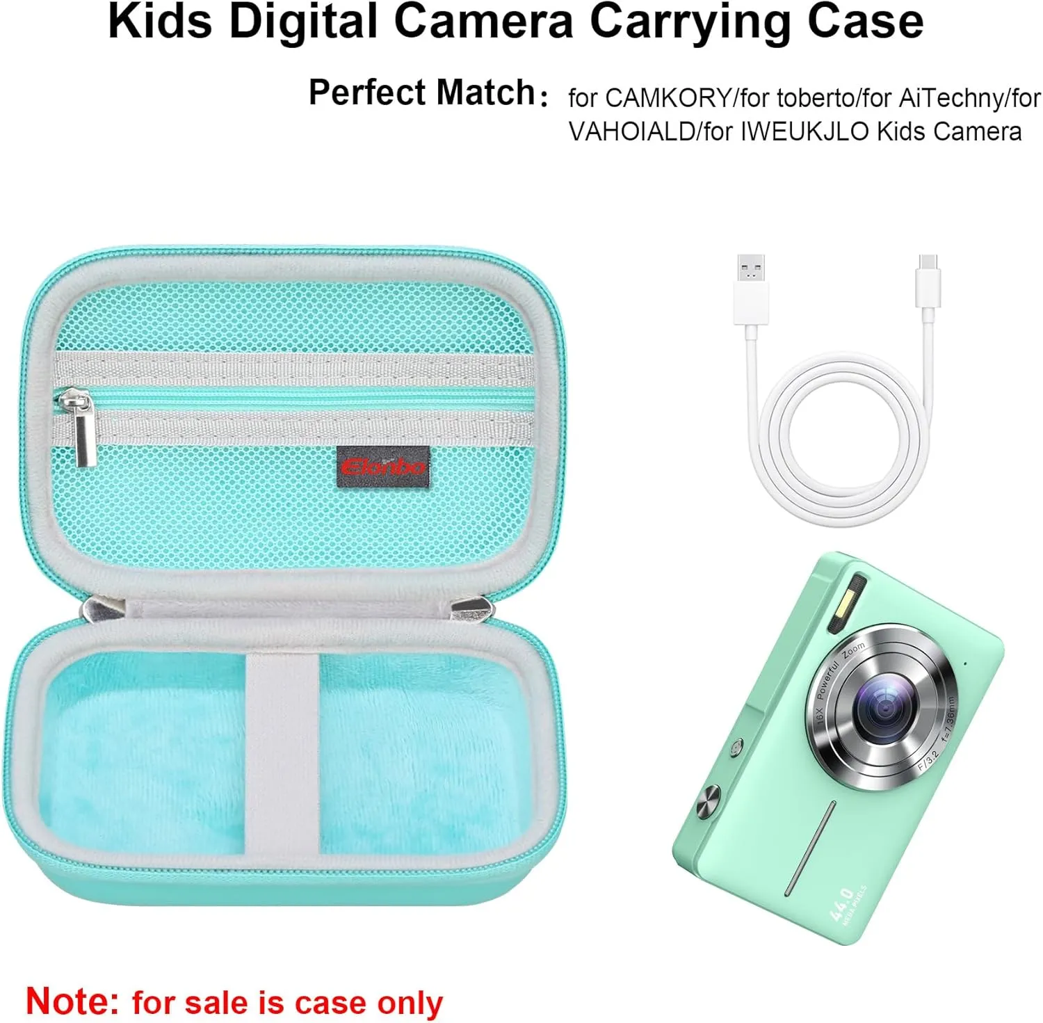 Elonbo Digital Camera Carrying Case for CAMKORY/for toberto/for AiTechny/for VAHOIALD/for IWEUKJLO FHD 1080P Camera, Boys Girls Kids Compact Small Camera Travel Storage Cover Protective Bag, Green