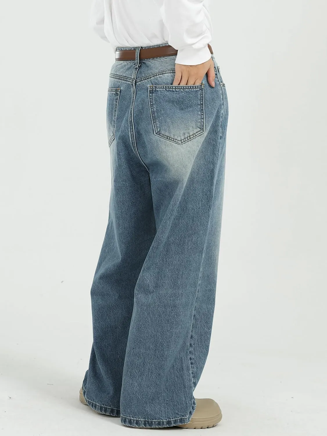 EMMIOL Mens Baggy Hip Hop Jeans Loose Fit Long Denim Pants Casual Trousers Streetwear