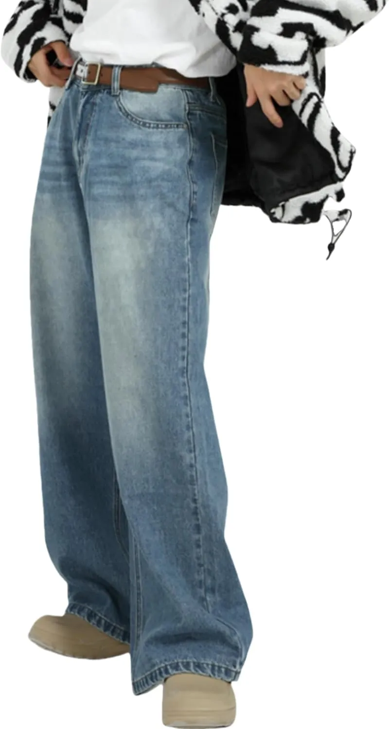EMMIOL Mens Baggy Hip Hop Jeans Loose Fit Long Denim Pants Casual Trousers Streetwear