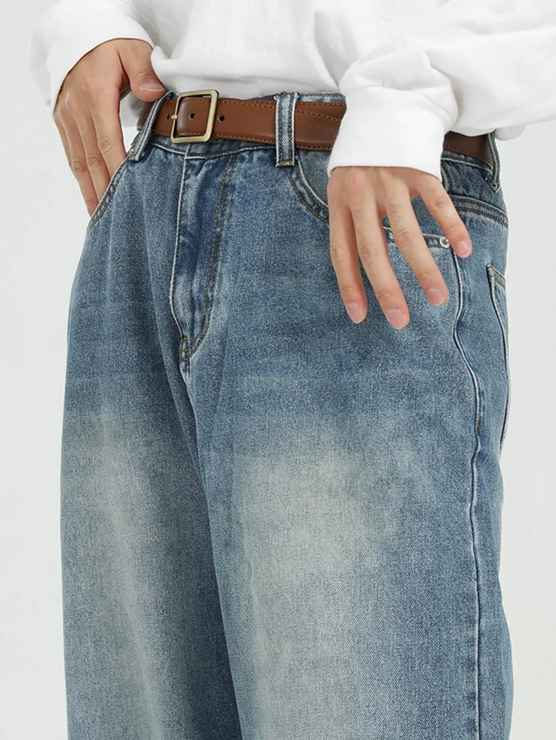 EMMIOL Mens Baggy Hip Hop Jeans Loose Fit Long Denim Pants Casual Trousers Streetwear