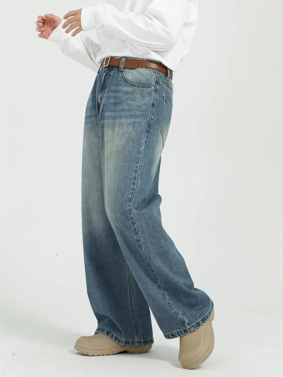 EMMIOL Mens Baggy Hip Hop Jeans Loose Fit Long Denim Pants Casual Trousers Streetwear