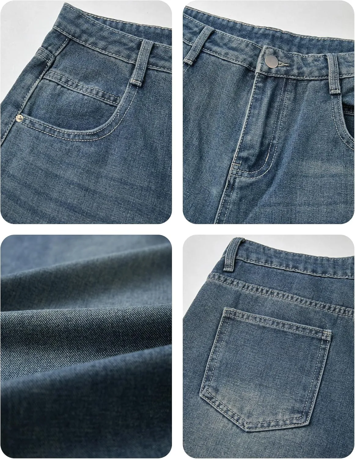 EMMIOL Women Baggy Jeans Patchwork Mid-Low Waist Wide Leg Jeans Boyfriends Pants 90s Loose Denim Pants