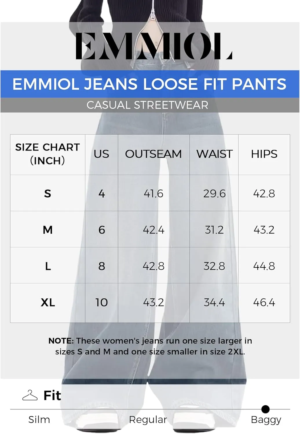 EMMIOL Women Baggy Jeans Patchwork Mid-Low Waist Wide Leg Jeans Boyfriends Pants 90s Loose Denim Pants