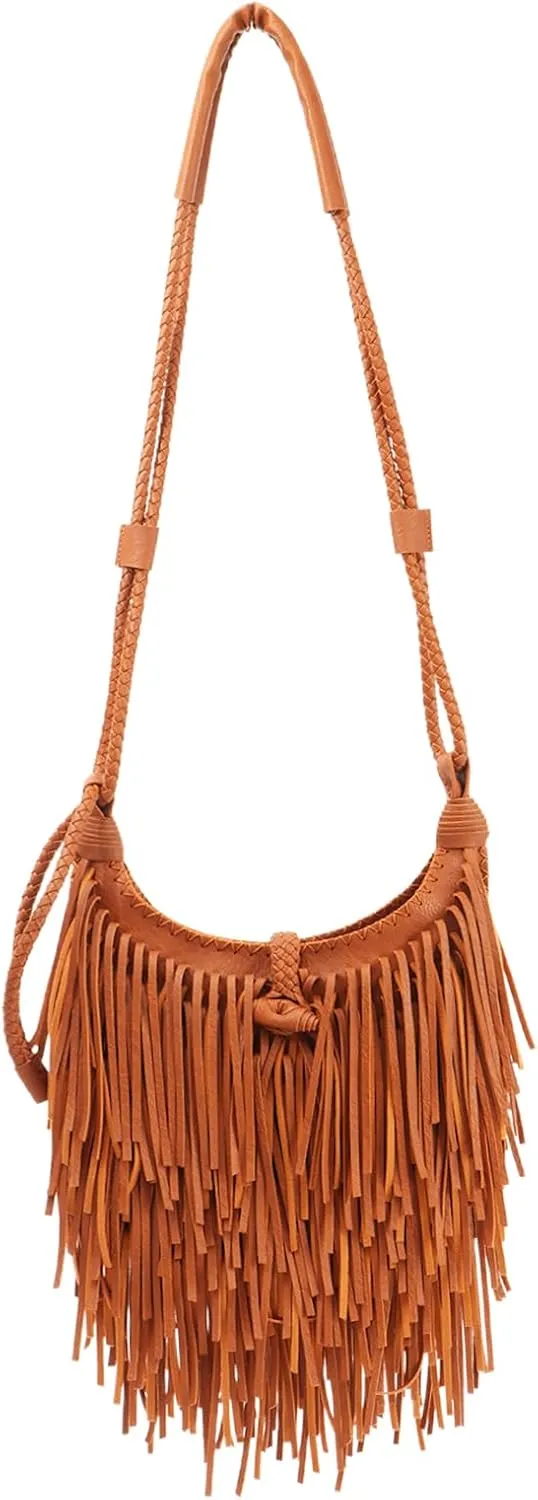 Emprier Vintage Fringe hobo bags for Women Vegan Faux Suede Leather Tassel Crossbody Bag Fringe Purse
