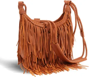 Emprier Vintage Fringe hobo bags for Women Vegan Faux Suede Leather Tassel Crossbody Bag Fringe Purse