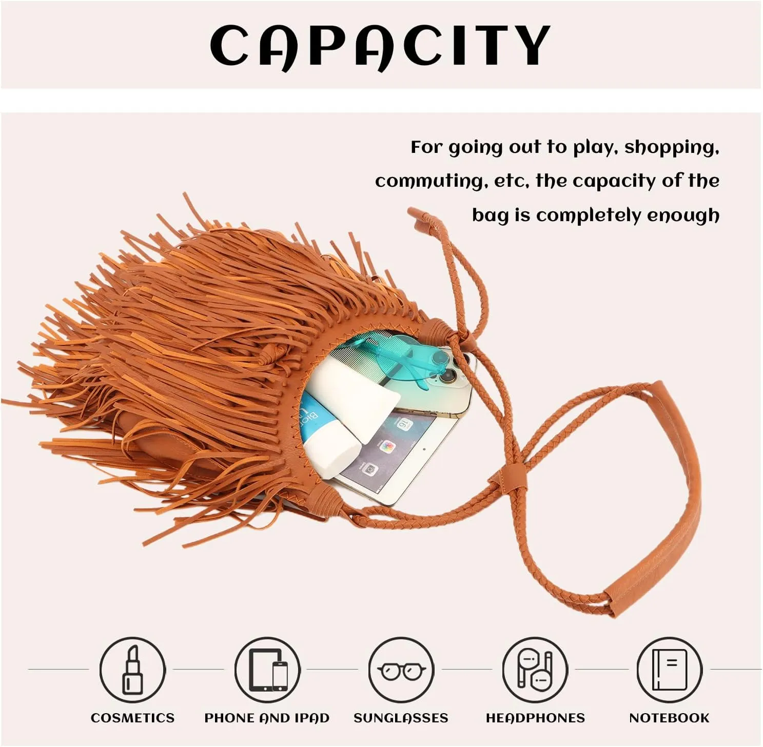 Emprier Vintage Fringe hobo bags for Women Vegan Faux Suede Leather Tassel Crossbody Bag Fringe Purse