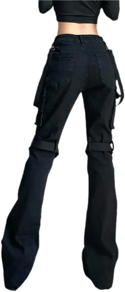 ENFUSO Punk Y2k Grunge Low Waist Emo Jeans Mall Gothic Women Black Patchwork Electro Pants Fashion Streetwear Alt Clothes