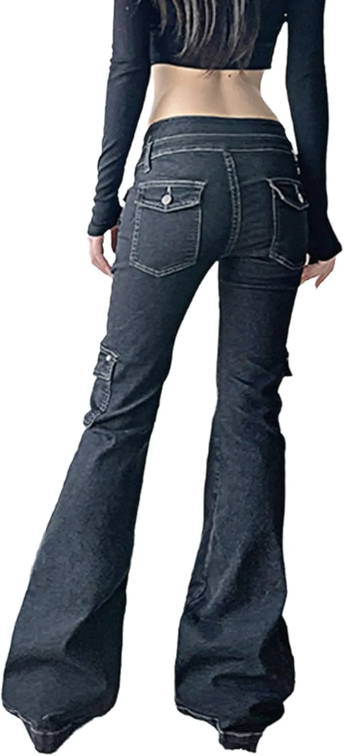 ENFUSO Punk Y2k Grunge Low Waist Emo Jeans Mall Gothic Women Black Patchwork Electro Pants Fashion Streetwear Alt Clothes