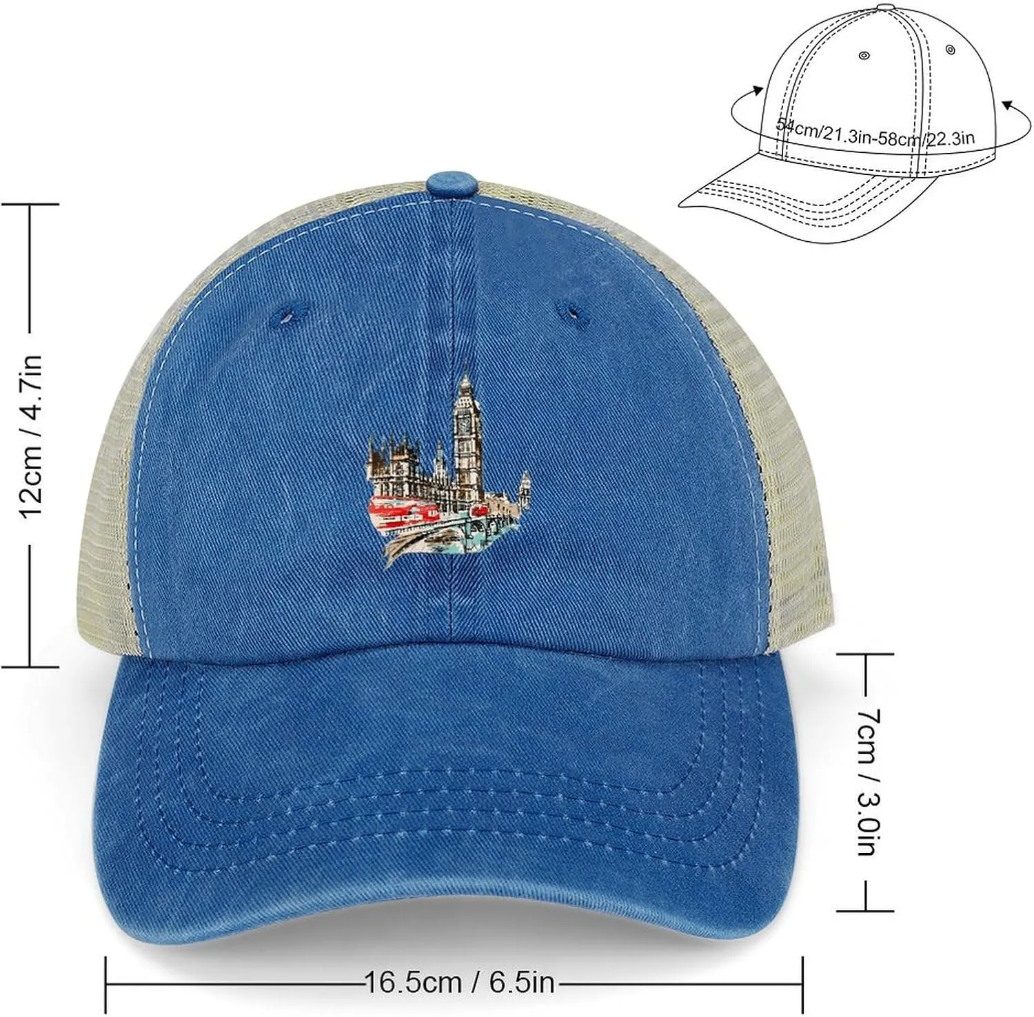 England London Souvenir Fashion Mesh Denim Baseball Cap Adjustable Cotton Sport Sun Visor Hat Headwear