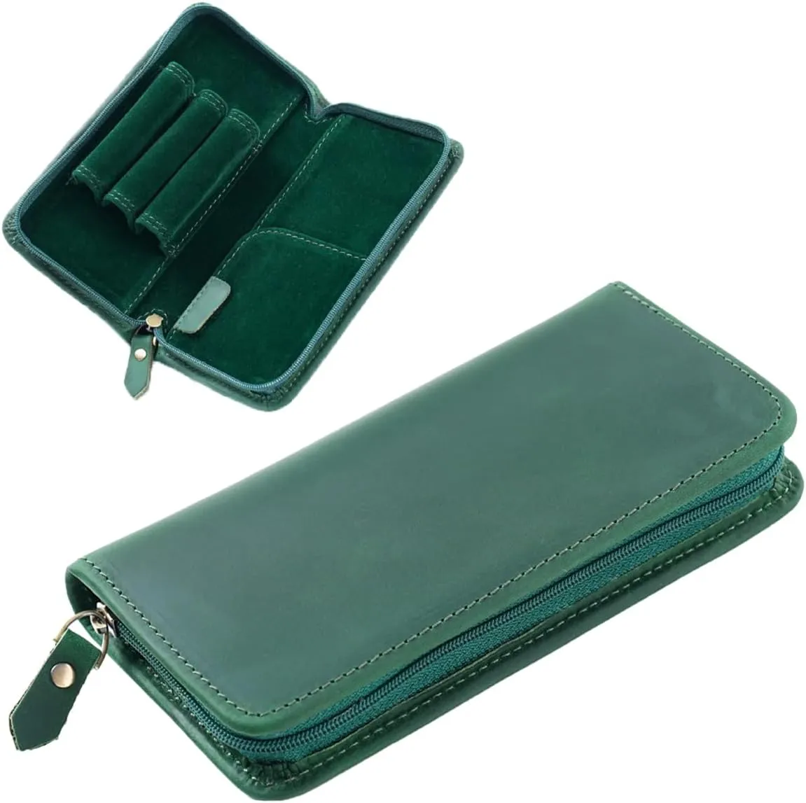 EURYNOME Leather Fountain Pen Holder,Leather Pencil Case Shockproof 3 Divided Slots,Portable Storage Bag for Invoice/Receipt/Cards/Coupon/Tickets