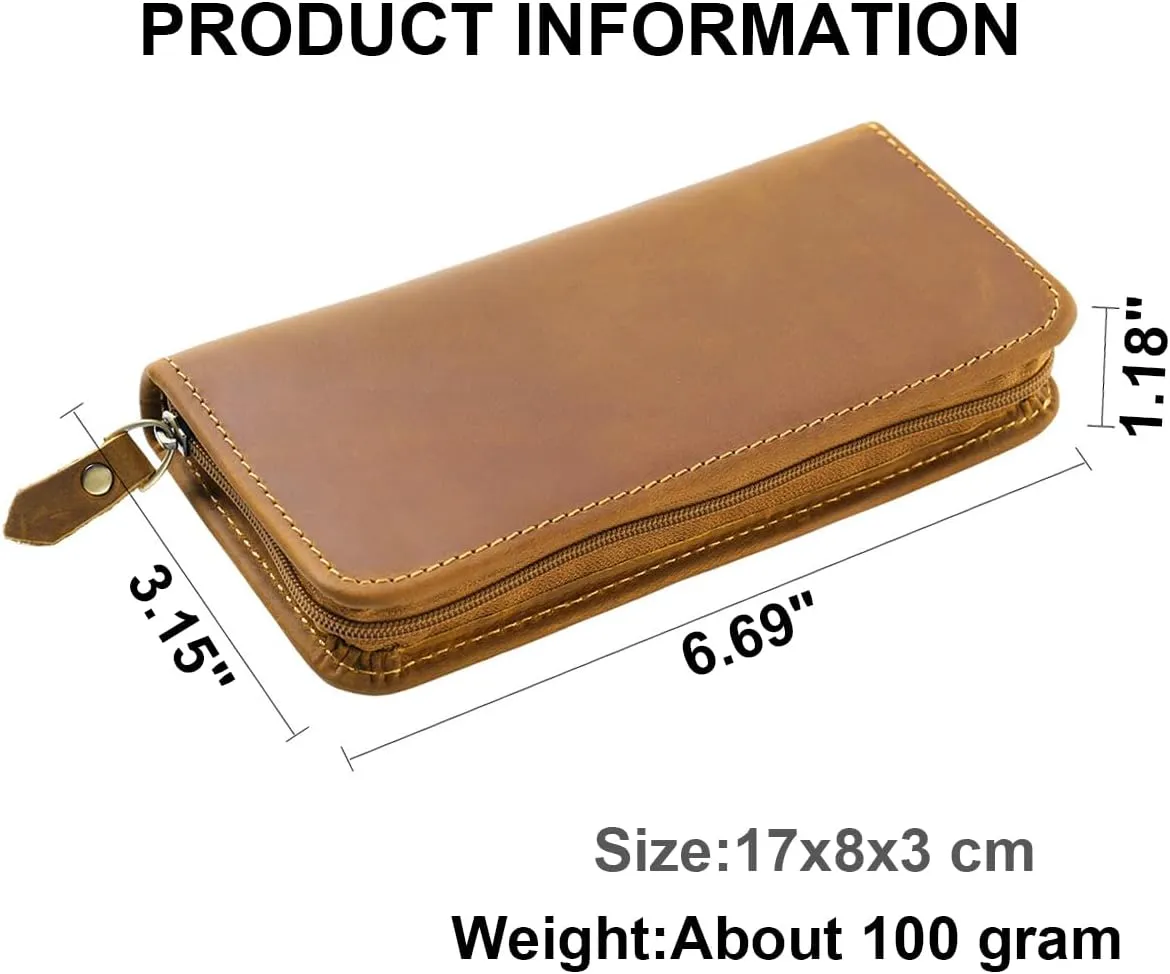 EURYNOME Leather Fountain Pen Holder,Leather Pencil Case Shockproof 3 Divided Slots,Portable Storage Bag for Invoice/Receipt/Cards/Coupon/Tickets