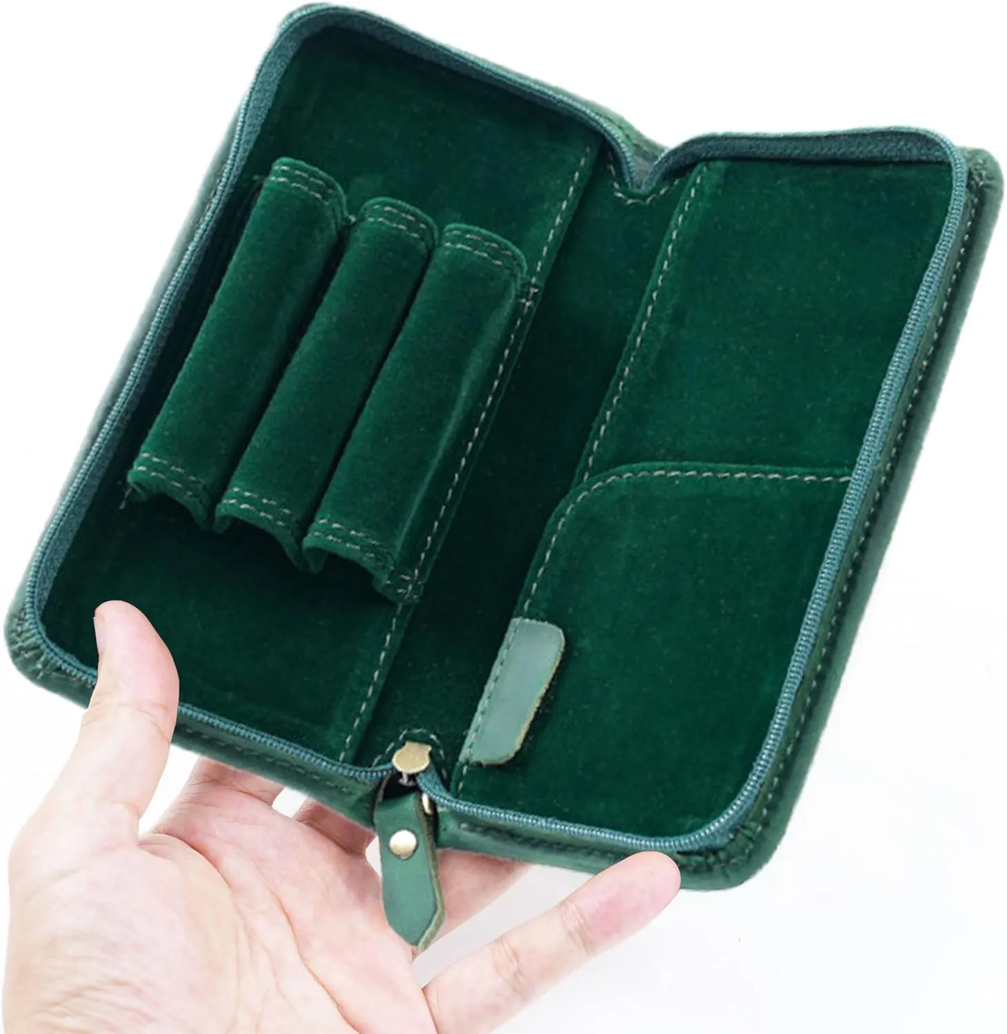EURYNOME Leather Fountain Pen Holder,Leather Pencil Case Shockproof 3 Divided Slots,Portable Storage Bag for Invoice/Receipt/Cards/Coupon/Tickets