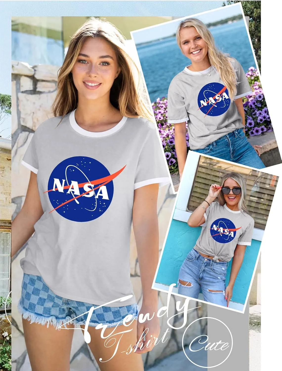 Ezcosplay Women Long Sleeve NASA Pullover Hoodie Space Graphic Sweatshirt with Pocket