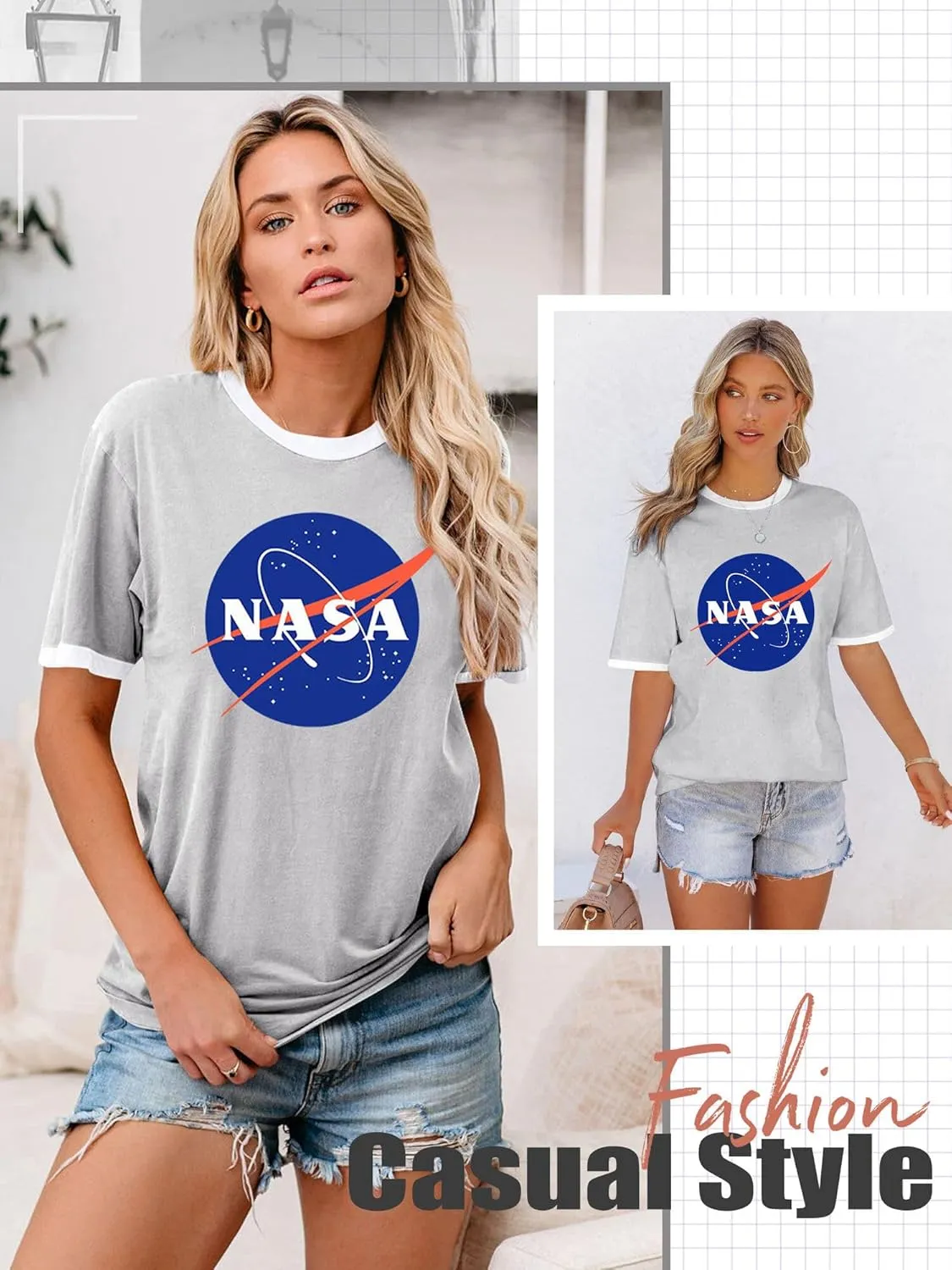 Ezcosplay Women Long Sleeve NASA Pullover Hoodie Space Graphic Sweatshirt with Pocket