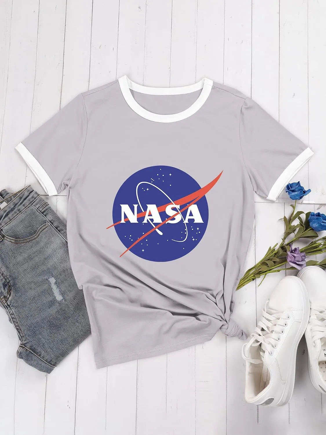Ezcosplay Women Long Sleeve NASA Pullover Hoodie Space Graphic Sweatshirt with Pocket