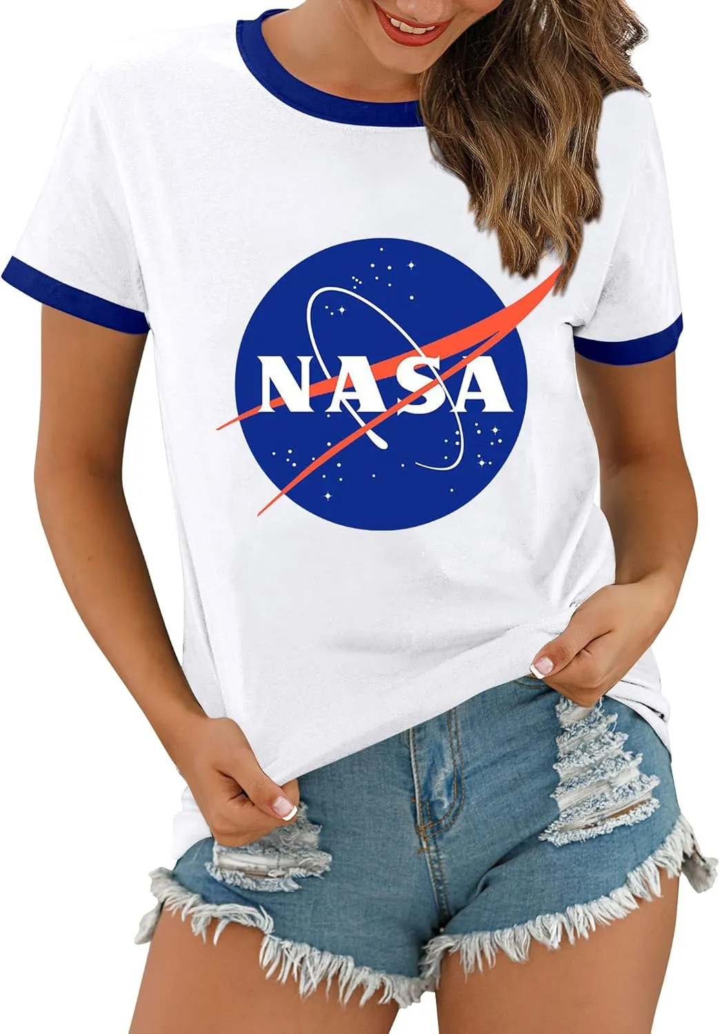 Ezcosplay Women Long Sleeve NASA Pullover Hoodie Space Graphic Sweatshirt with Pocket