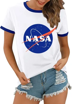 Ezcosplay Women Long Sleeve NASA Pullover Hoodie Space Graphic Sweatshirt with Pocket