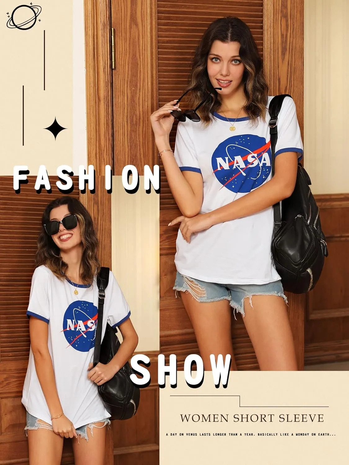 Ezcosplay Women Long Sleeve NASA Pullover Hoodie Space Graphic Sweatshirt with Pocket