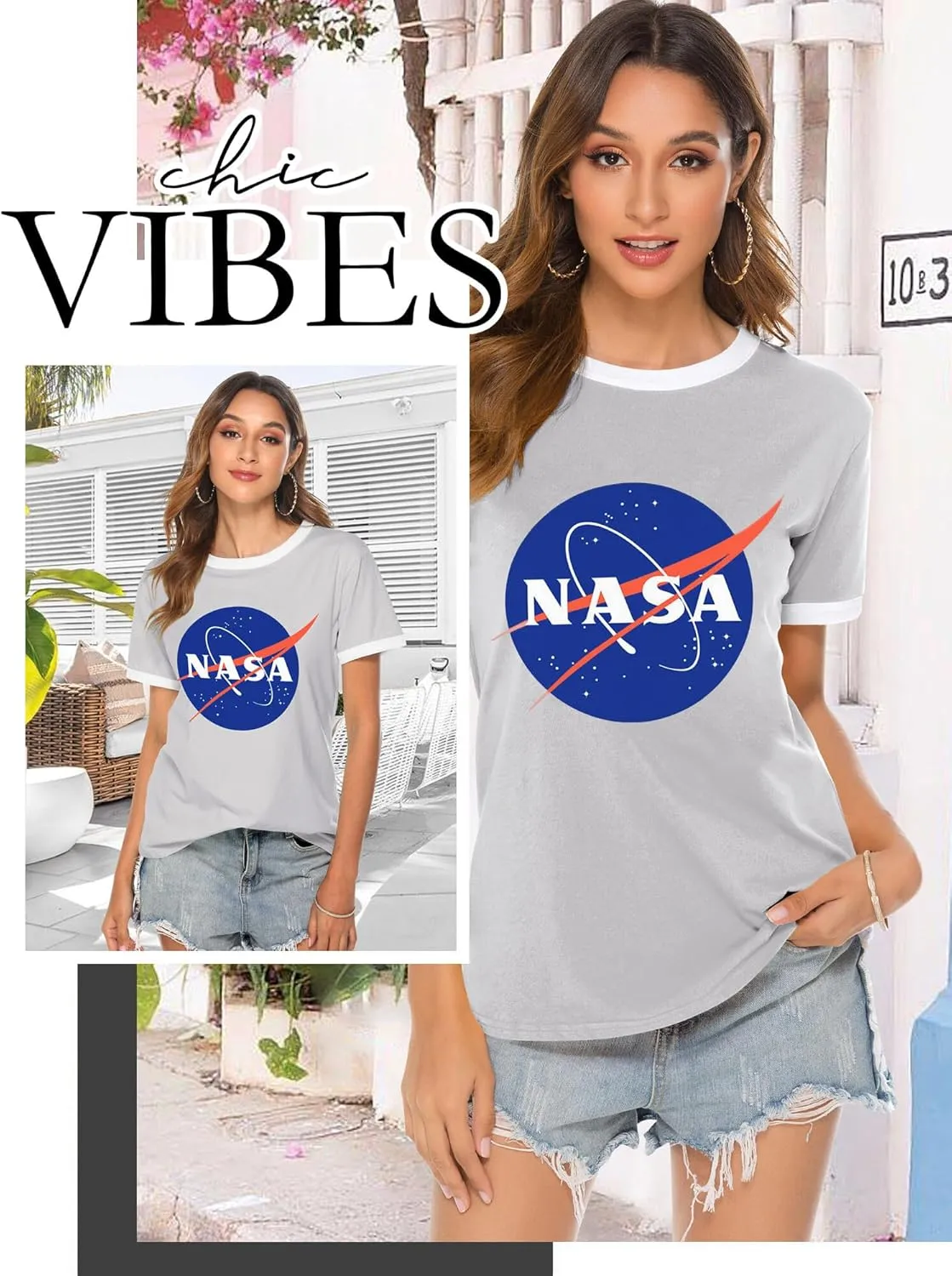 Ezcosplay Women Long Sleeve NASA Pullover Hoodie Space Graphic Sweatshirt with Pocket