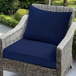 Fabuday Outdoor Chair Cushions Set - 24 x 24 Inch Waterproof & Fade Resistant Patio Furniture with Removable Cover Deep Seat & Back Pillow with Ties Replacement for Sunbrella Outside Sofa Couch Blue