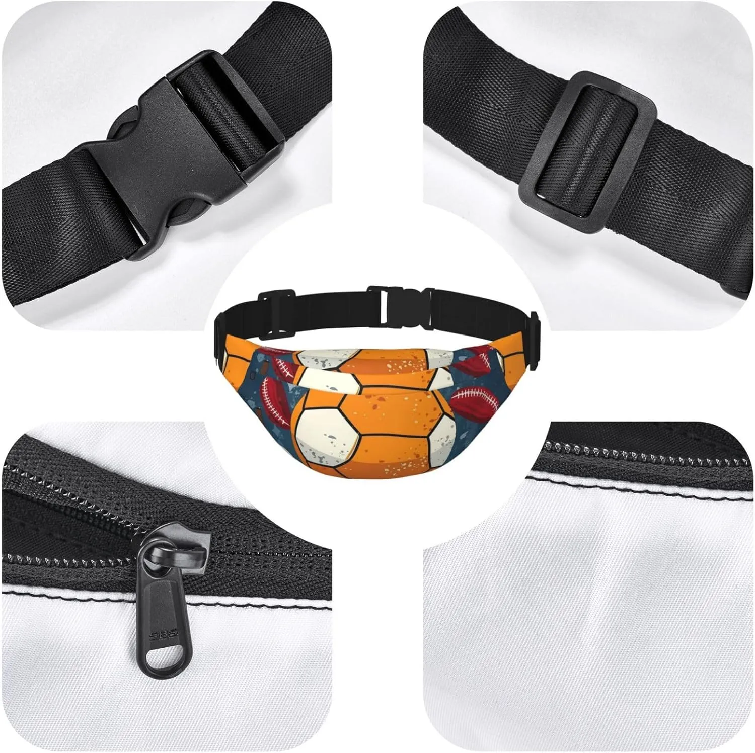 Fanny Packs For Women Men Waist Bag Waterproof Sport Belt Bag Sports Ball Design Fashion Waist Pack Adjustable Crossbody Bags Zipper Bum Bag For Running Hiking Travel