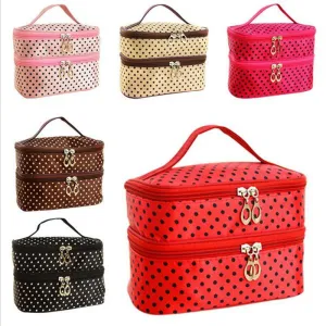 Fashion Double layer small dots cosmetic bag makeup tool storage bag multifunctional Storage package S385