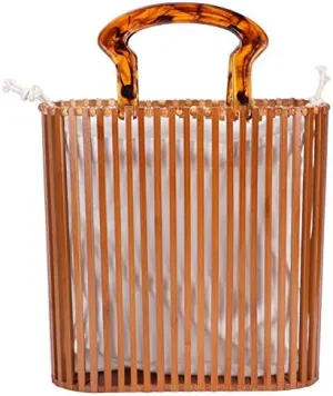 Fashion Handwoven Bamboo Handle Handbags, Retro Summer Beach Tote Bag Summer Purses for Holiday Travel Shopping