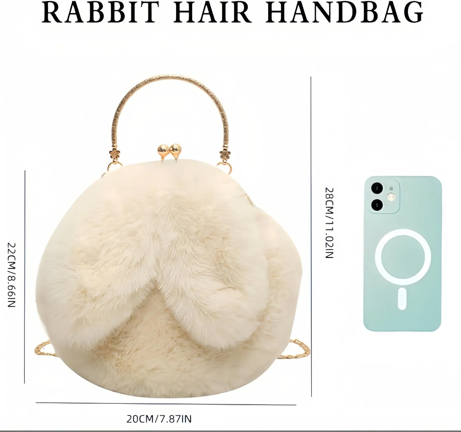 Fashionable Cute Plush Bunny Bag, Women'S Crossbody Handbag with Rabbit Ears Clip Bag