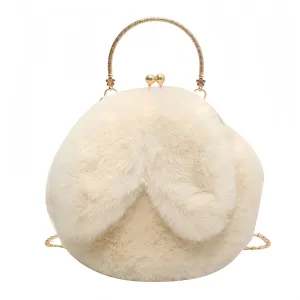 Fashionable Cute Plush Bunny Bag, Women'S Crossbody Handbag with Rabbit Ears Clip Bag
