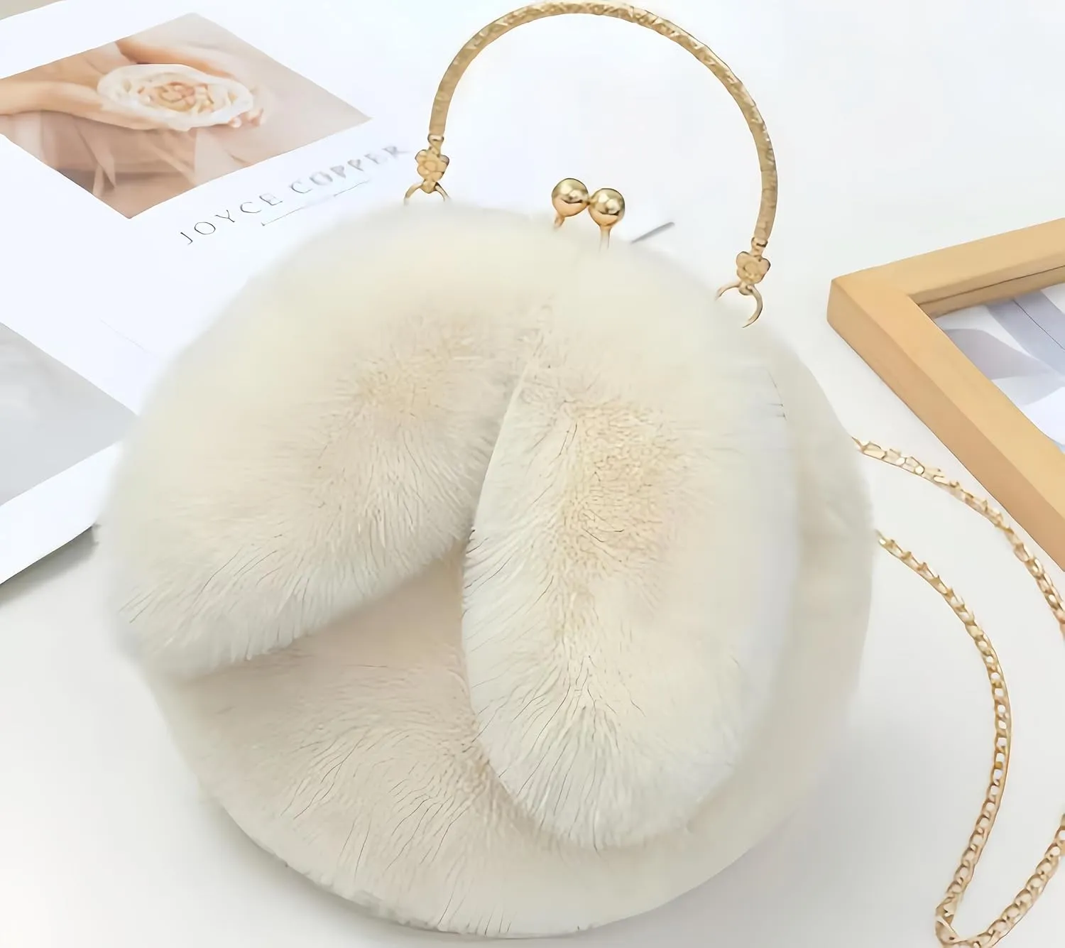 Fashionable Cute Plush Bunny Bag, Women'S Crossbody Handbag with Rabbit Ears Clip Bag