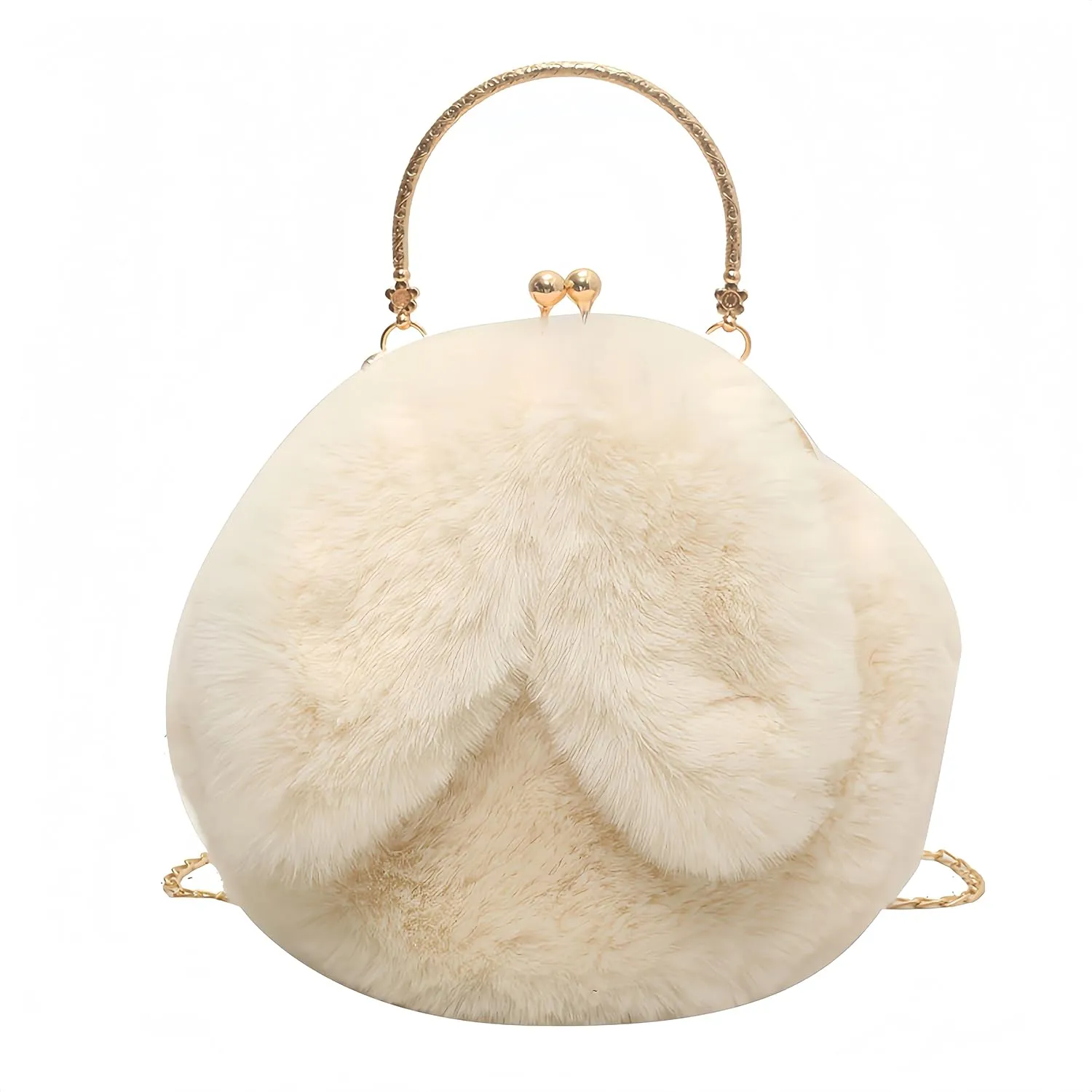 Fashionable Cute Plush Bunny Bag, Women'S Crossbody Handbag with Rabbit Ears Clip Bag