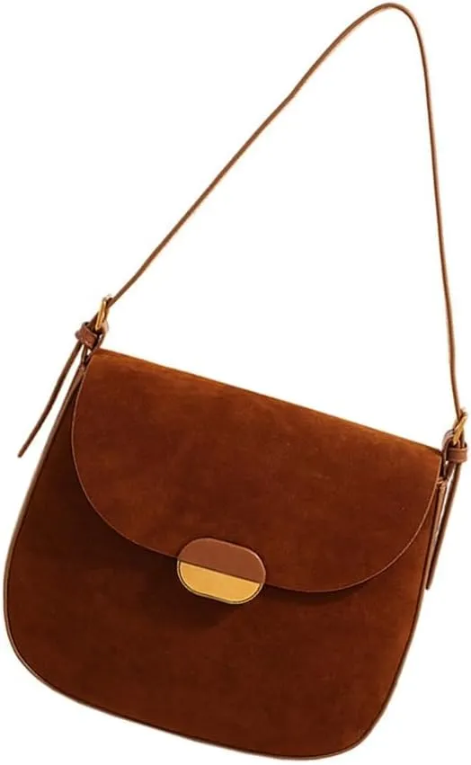 Fashionable Faux Suedes Leather Shoulder Bag for Women Small Trendy Crossbody Satchel Velvets Texture Handbag Purse