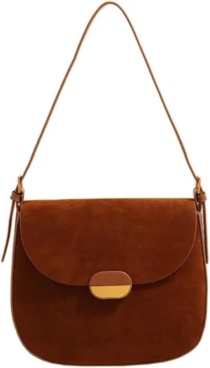 Fashionable Faux Suedes Leather Shoulder Bag for Women Small Trendy Crossbody Satchel Velvets Texture Handbag Purse
