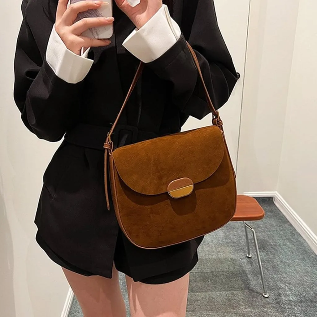 Fashionable Faux Suedes Leather Shoulder Bag for Women Small Trendy Crossbody Satchel Velvets Texture Handbag Purse