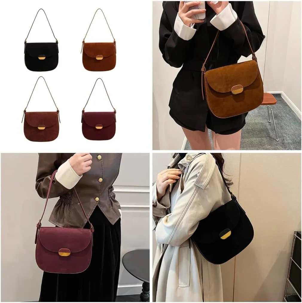 Fashionable Faux Suedes Leather Shoulder Bag for Women Small Trendy Crossbody Satchel Velvets Texture Handbag Purse