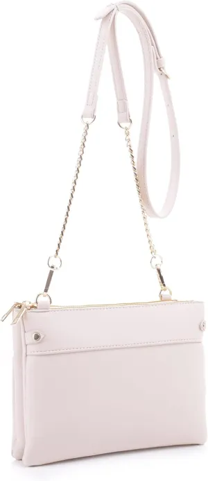 Faux Leather Crossbody Bag with Multiple Compartments, Detachable Chain Strap