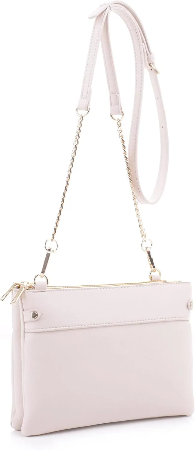 Faux Leather Crossbody Bag with Multiple Compartments, Detachable Chain Strap