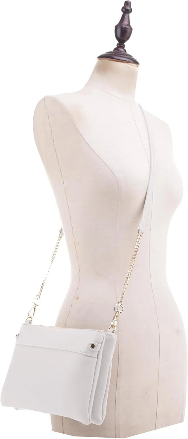 Faux Leather Crossbody Bag with Multiple Compartments, Detachable Chain Strap